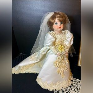 Rare, Vintage, Handmade Bride With Pearl Necklace, Doll 16"